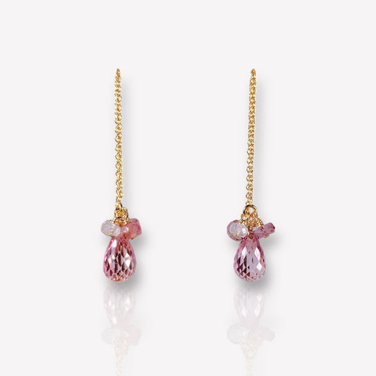 Pink Topaz Chain Earrings