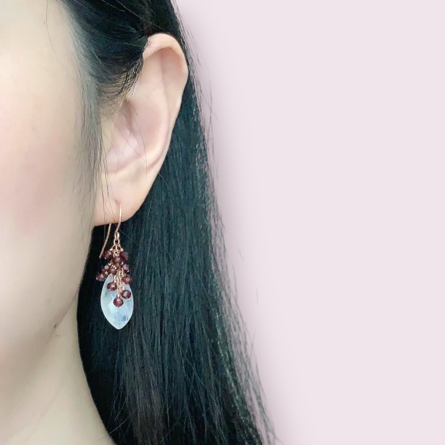 Moonstone with dainty garnet Cluster Earrings