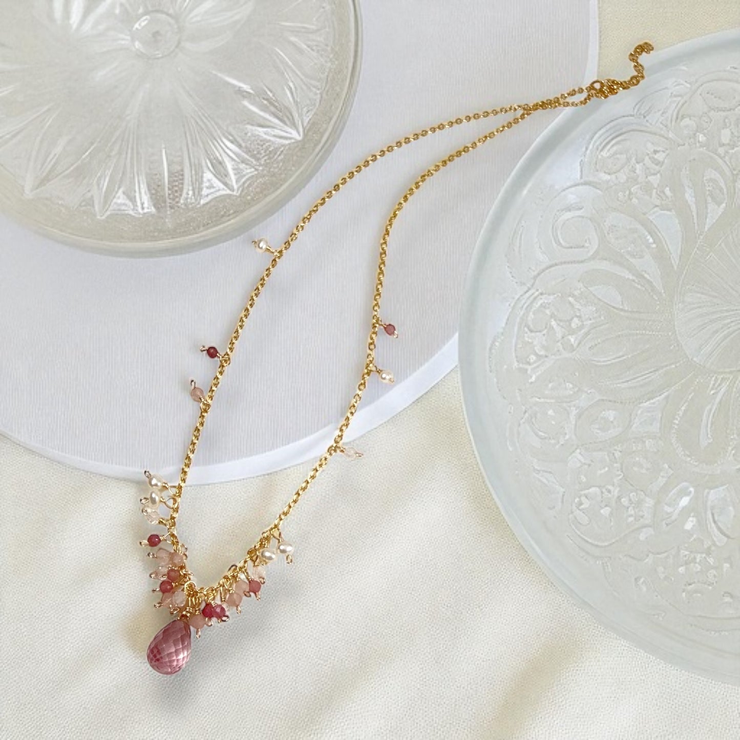 Pink Topaz Dangle Necklace