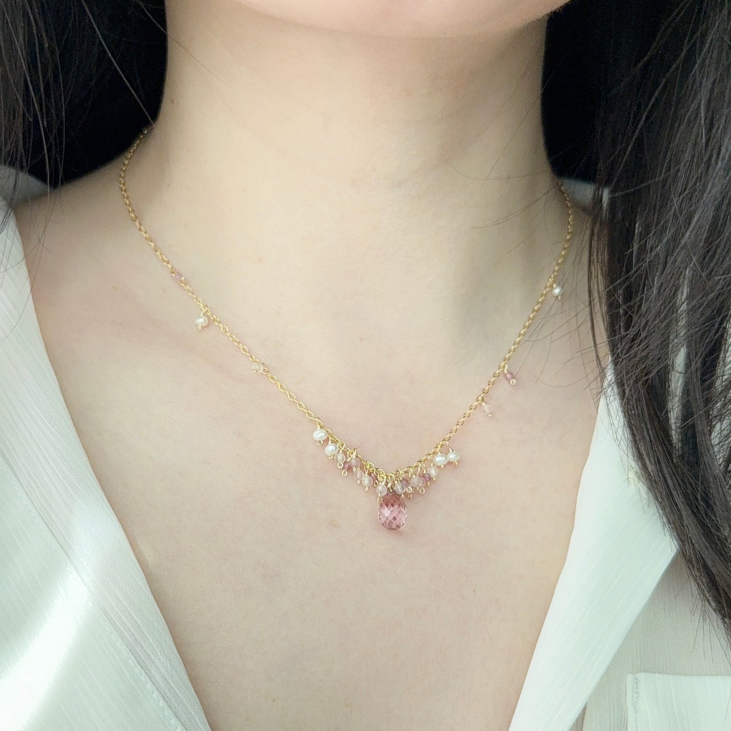 Pink Topaz Dangle Necklace