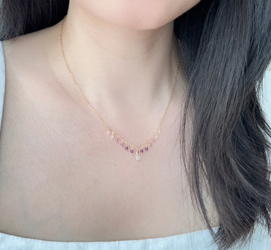 Tiny Amethyst and White Topaz Dangle Necklace