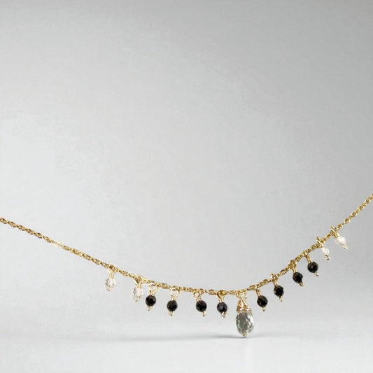 Tiny Black Spinel and White Topaz Dangle Necklace