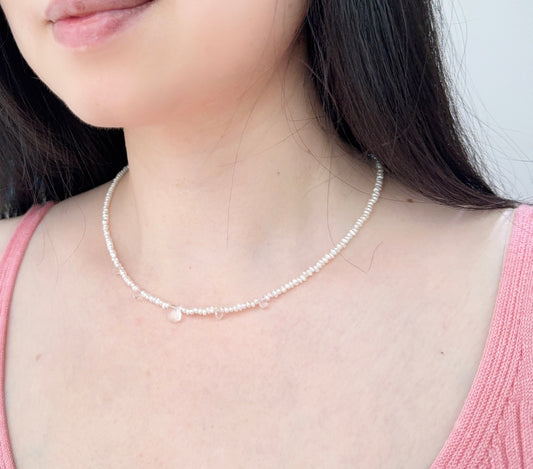 Mini Button Pearl and Crystal Necklace
