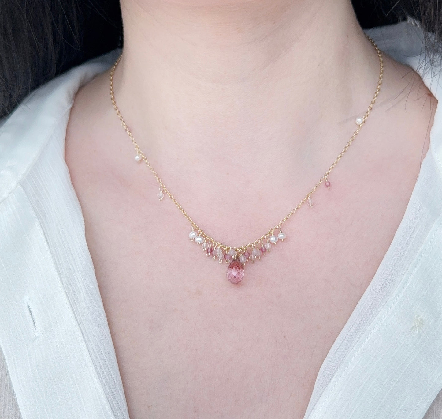 Pink Topaz Dangle Necklace