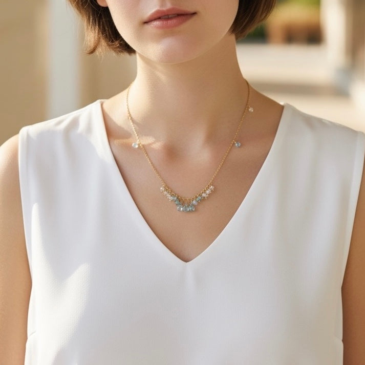 Blue Topaz Cluster Necklace