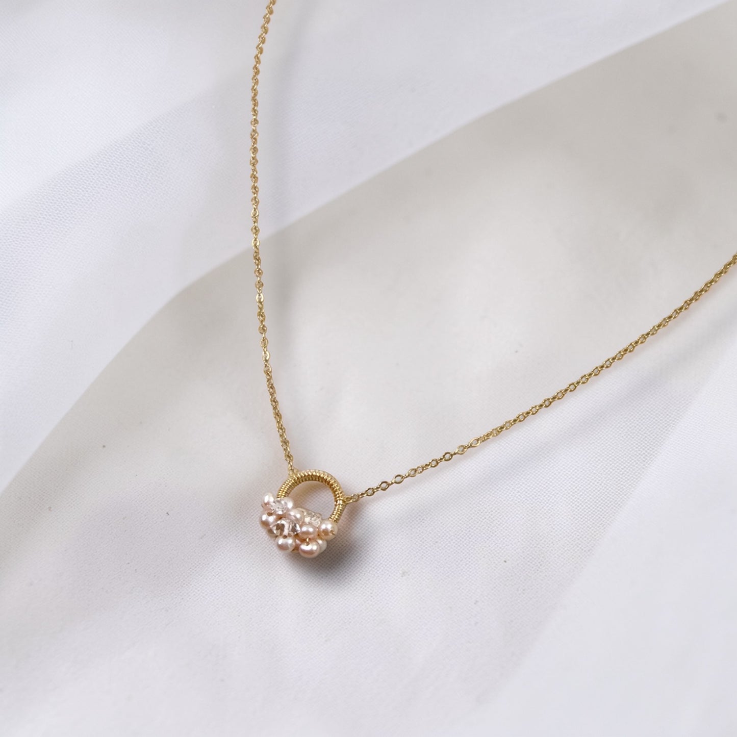 Pink Pearl on Loop Pendant Necklace