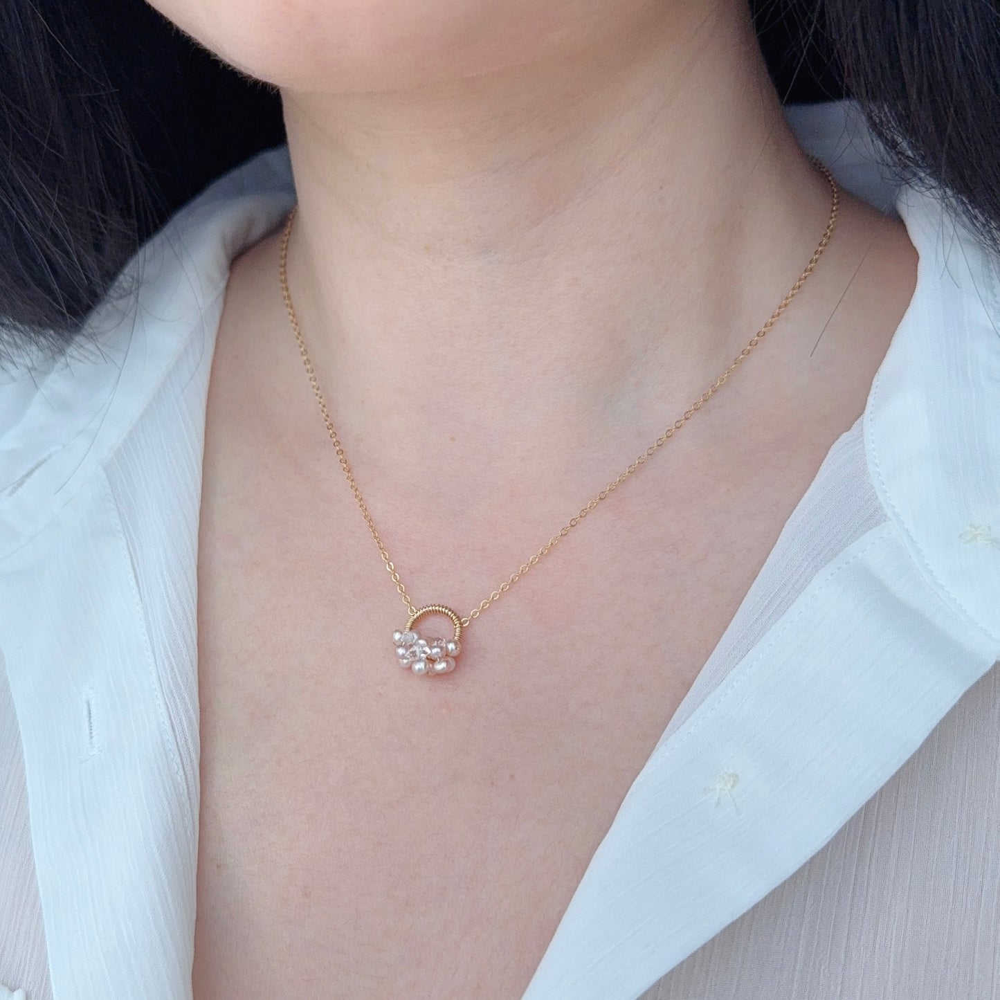 Pink Pearl on Loop Pendant Necklace