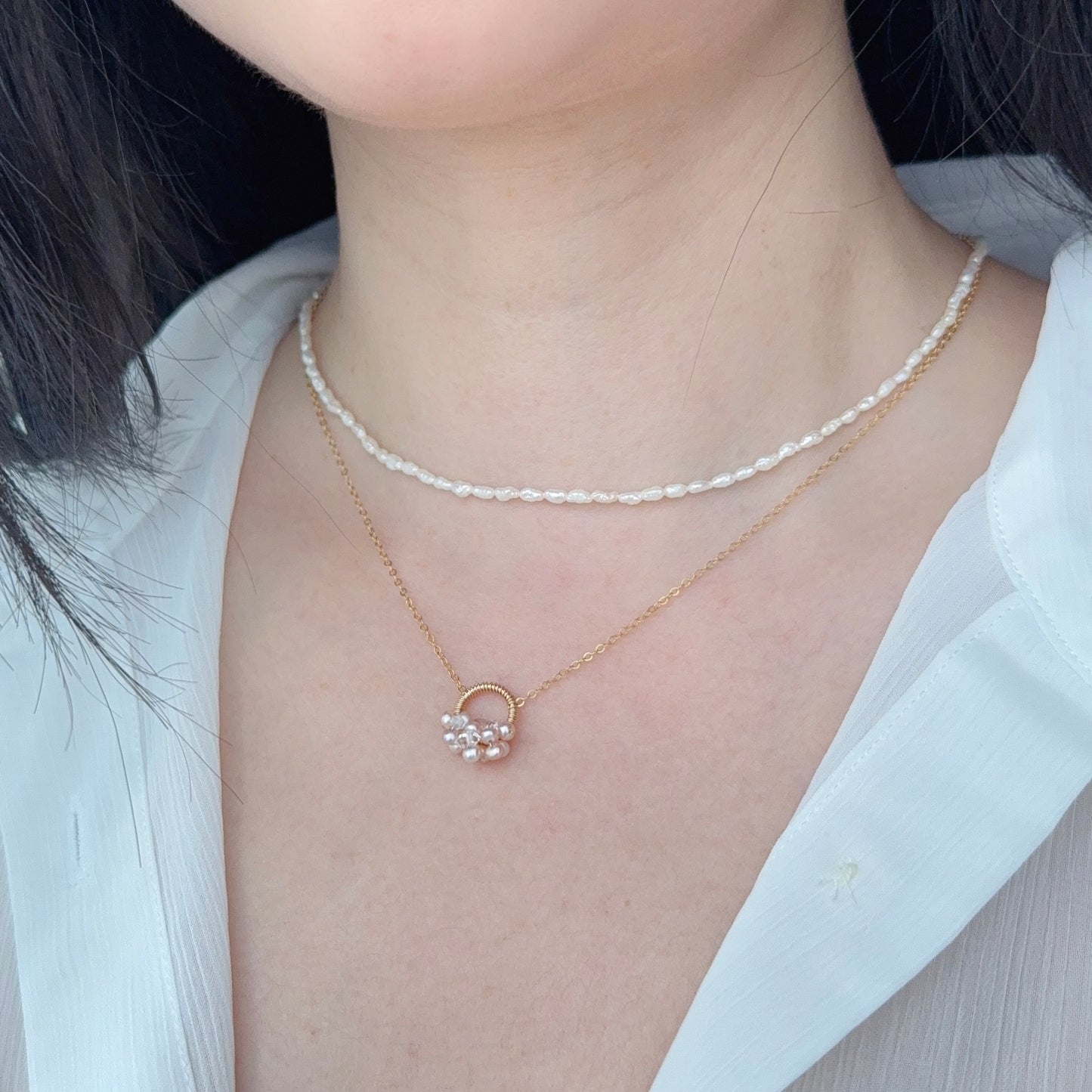 Pink Pearl on Loop Pendant Necklace