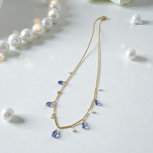 Tanzanite and Pearl Dangle Necklace