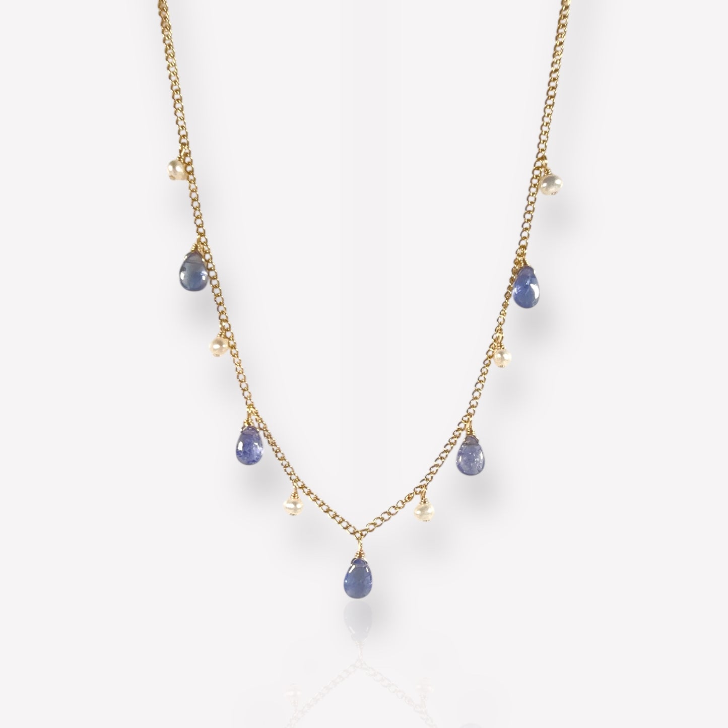 Tanzanite and Pearl Dangle Necklace