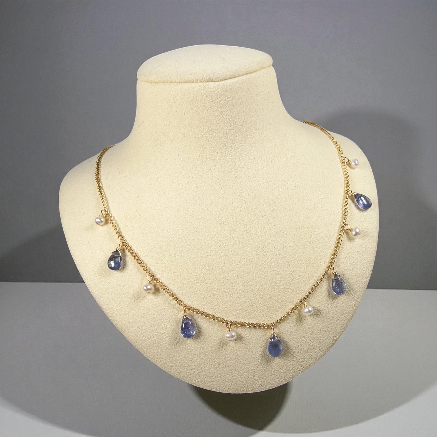 Tanzanite and Pearl Dangle Necklace