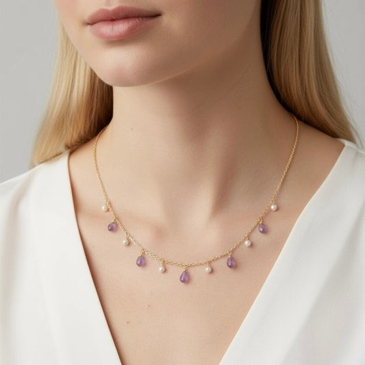 Tanzanite and Pearl Dangle Necklace