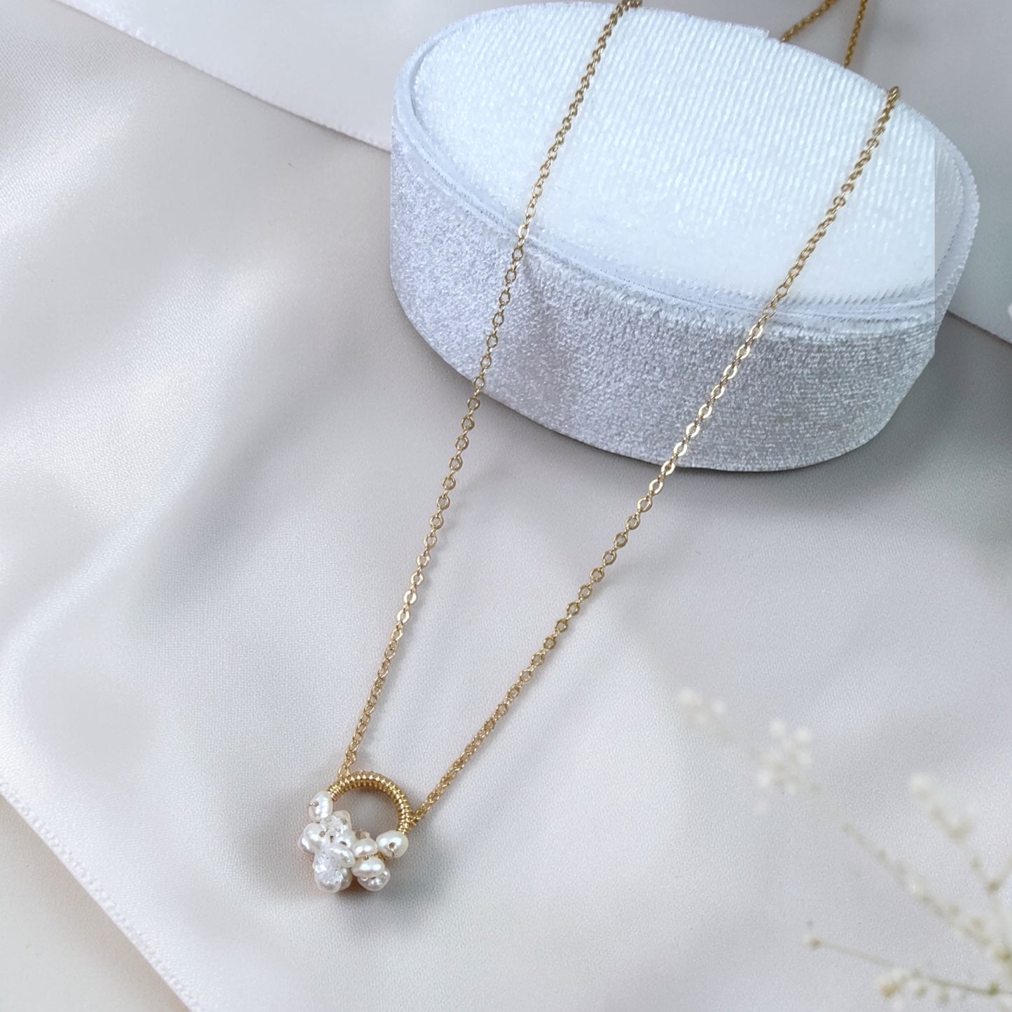 White Pearl on Loop Pendant Necklace