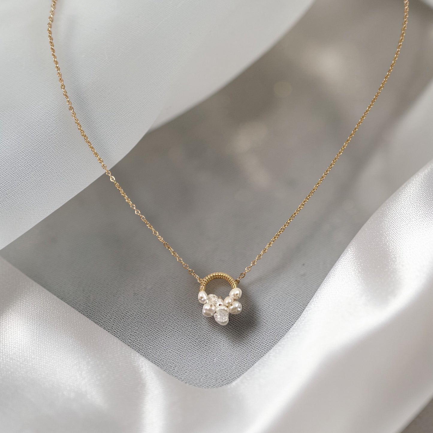 White Pearl on Loop Pendant Necklace