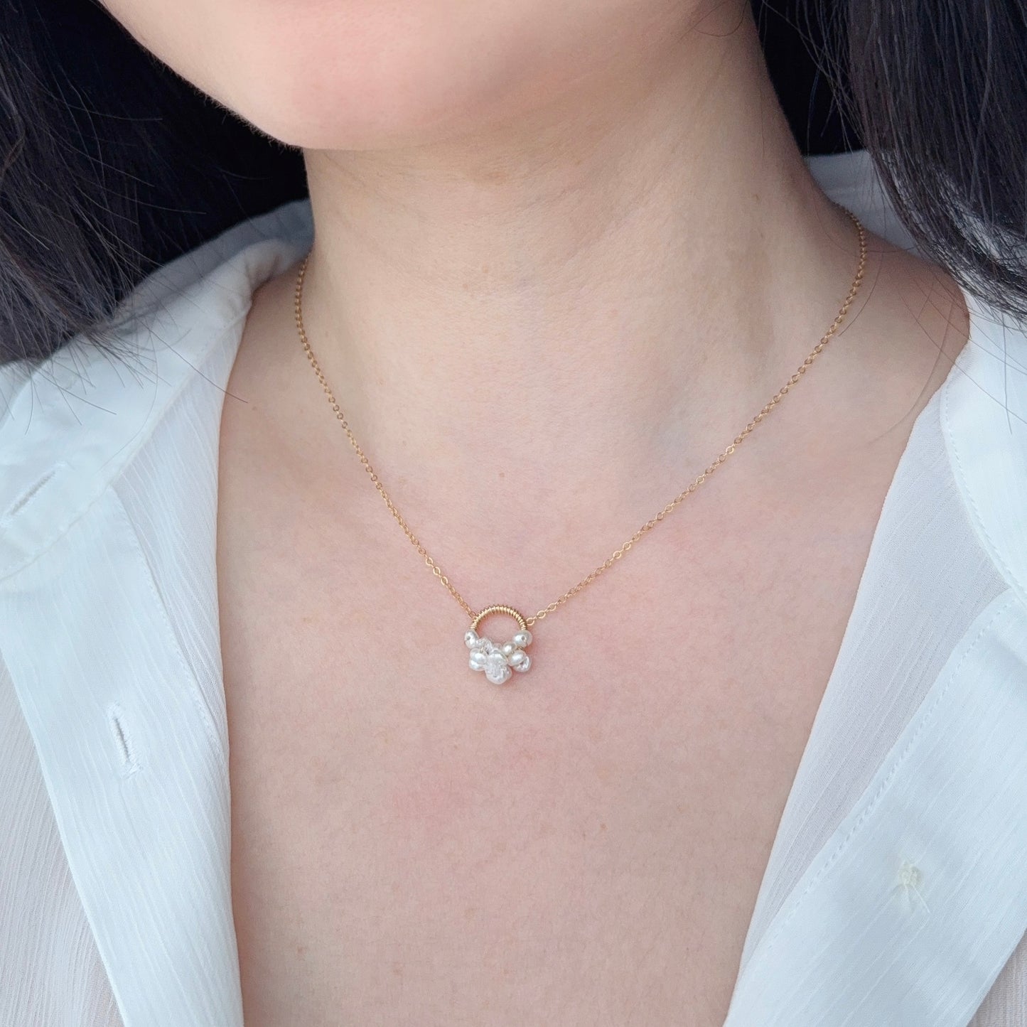 White Pearl on Loop Pendant Necklace