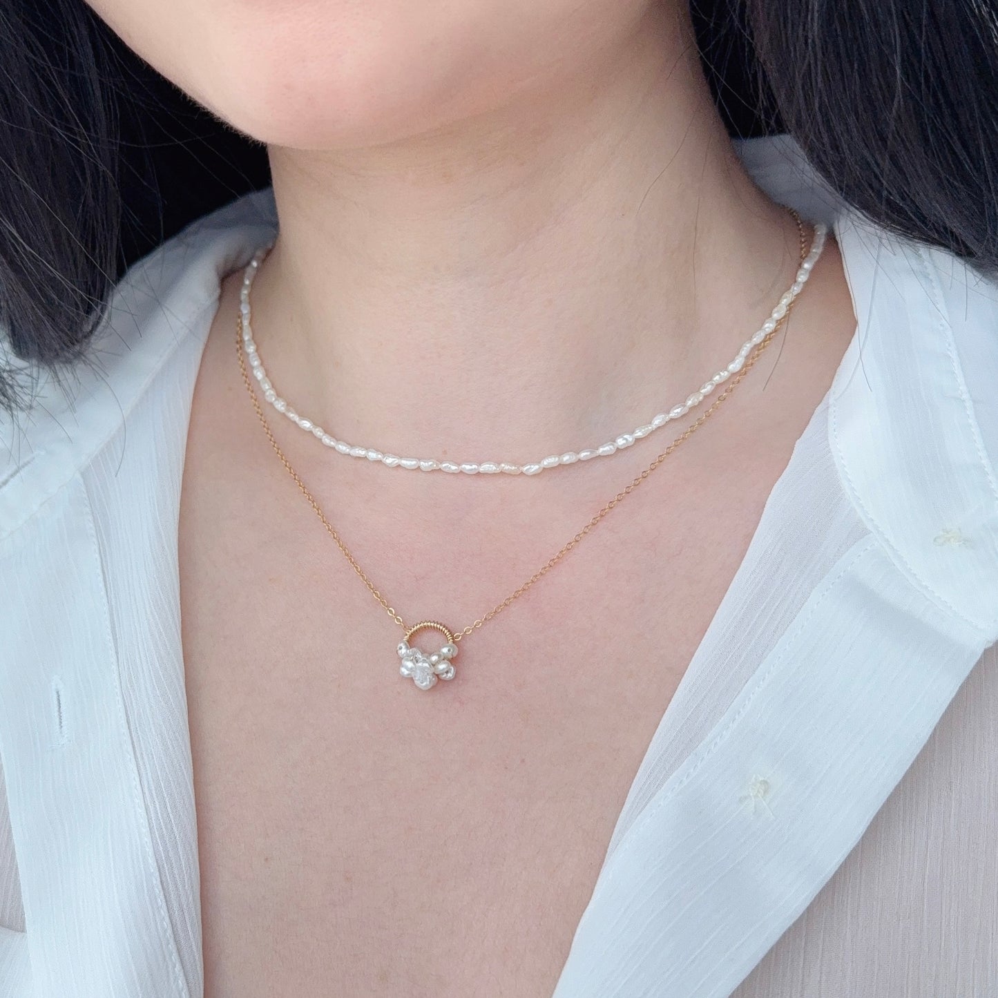 White Pearl on Loop Pendant Necklace