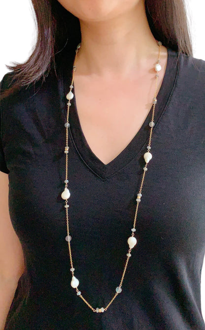 Labradorite and Pearl Long Necklace 36"