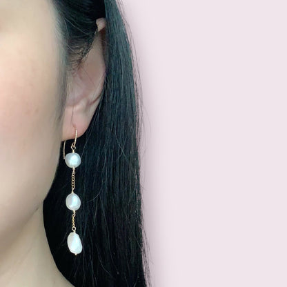 Triple Pearl Long Earrings