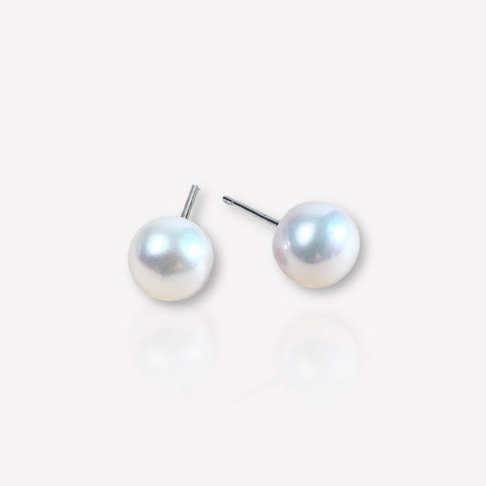 8-8.5mm White Button Pearl Stud Earrings