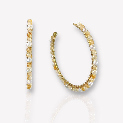 Citrine and Pearl Hoop Earrings