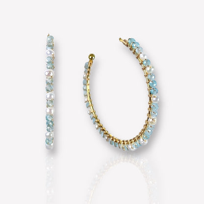 Apatite and Pearl Hoop Earrings