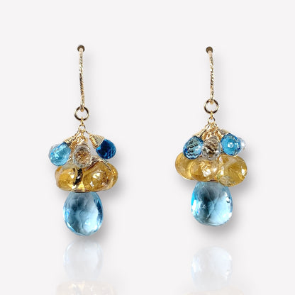 Swiss Blue Topaz Cluster Earrings