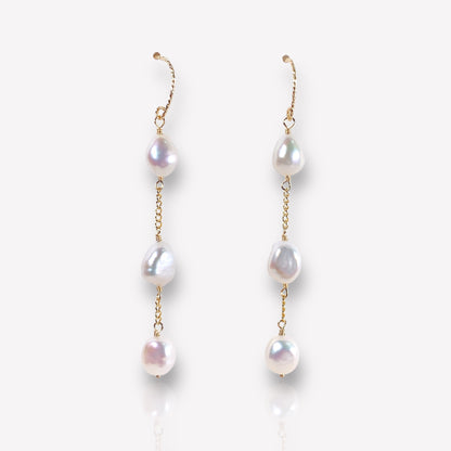 Triple Pearl Long Earrings