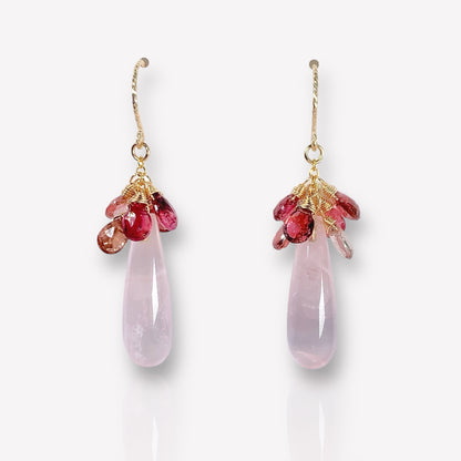 Rose Quartz with Tourmaline Dangle Earrings