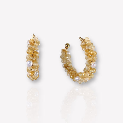 Citrine and Pearl Hoop Earrings