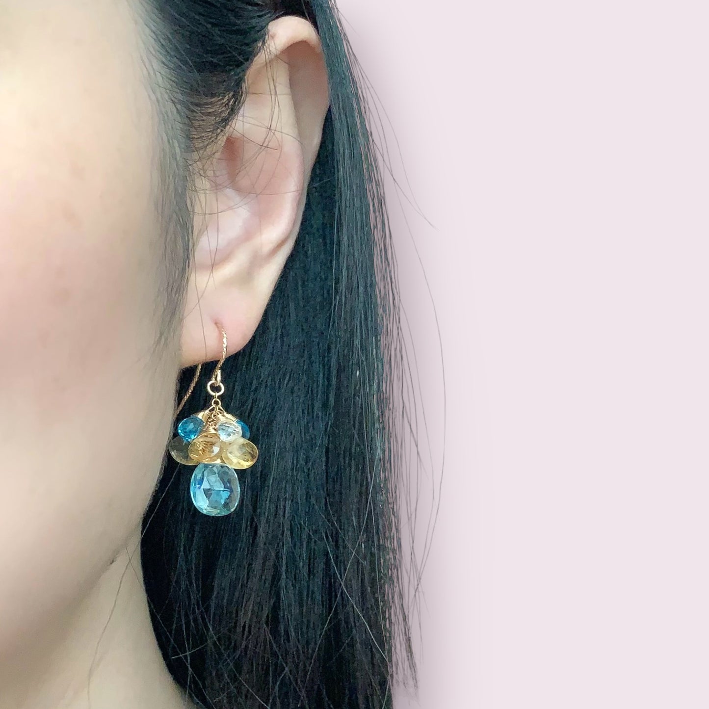 Swiss Blue Topaz Cluster Earrings