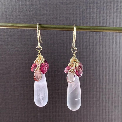 Rose Quartz with Tourmaline Dangle Earrings