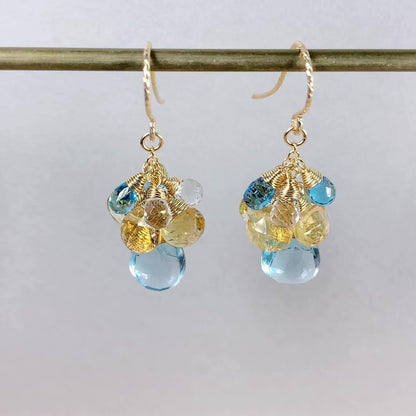 Swiss Blue Topaz Cluster Earrings