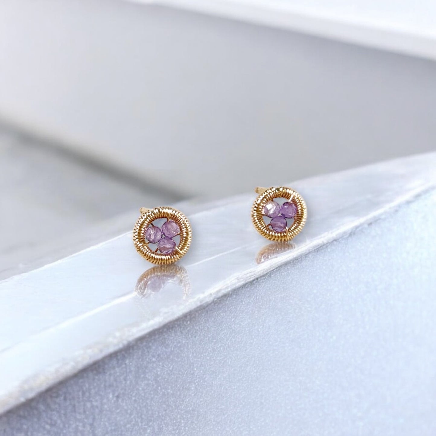 Halo Amethyst Stud Earrings / February