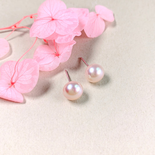 8.5-9mm Pink Button Pearl Stud Earrings
