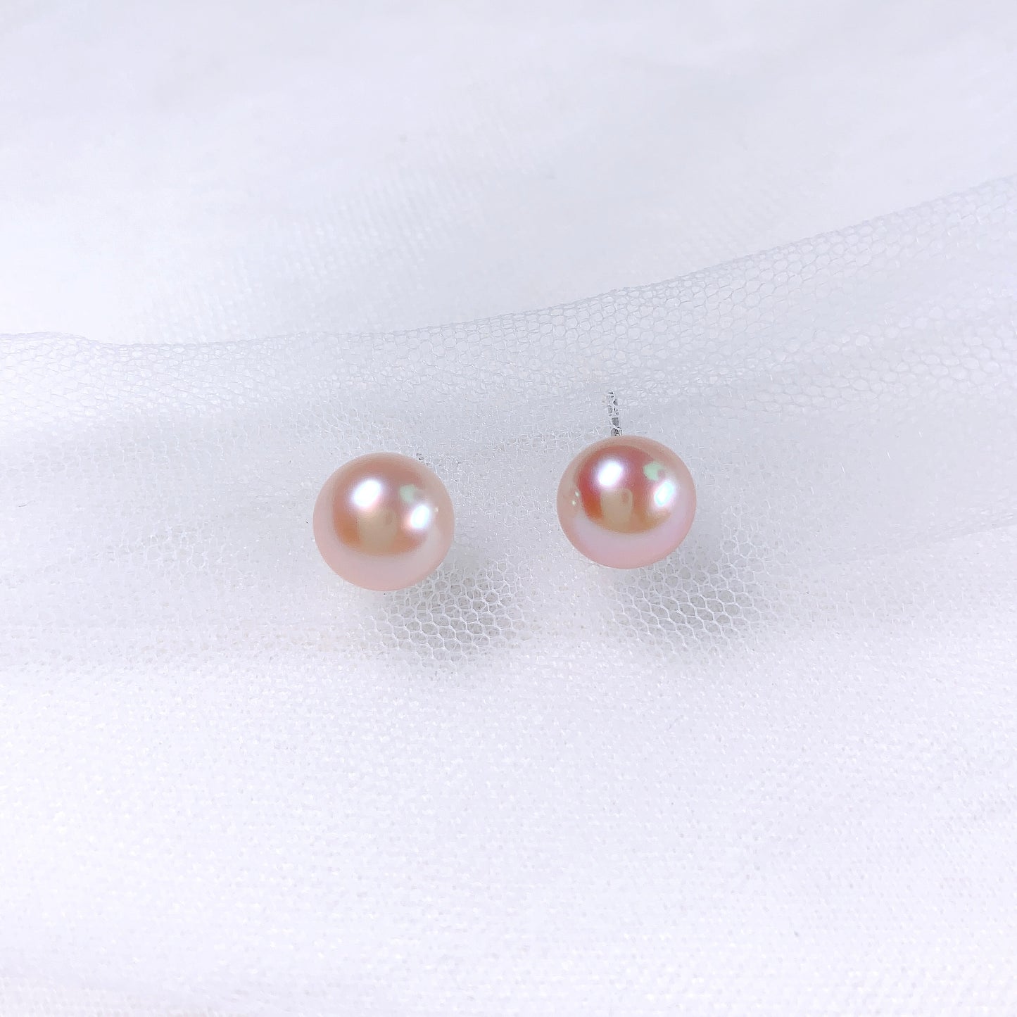 8.5-9mm Pink Button Pearl Stud Earrings